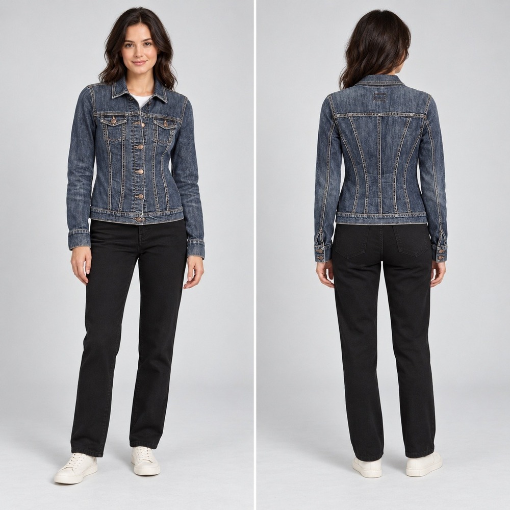Caslon Denim Jacket Womens XS Blue Dark Wash Tailored Slim Fit Jean Jacket READ